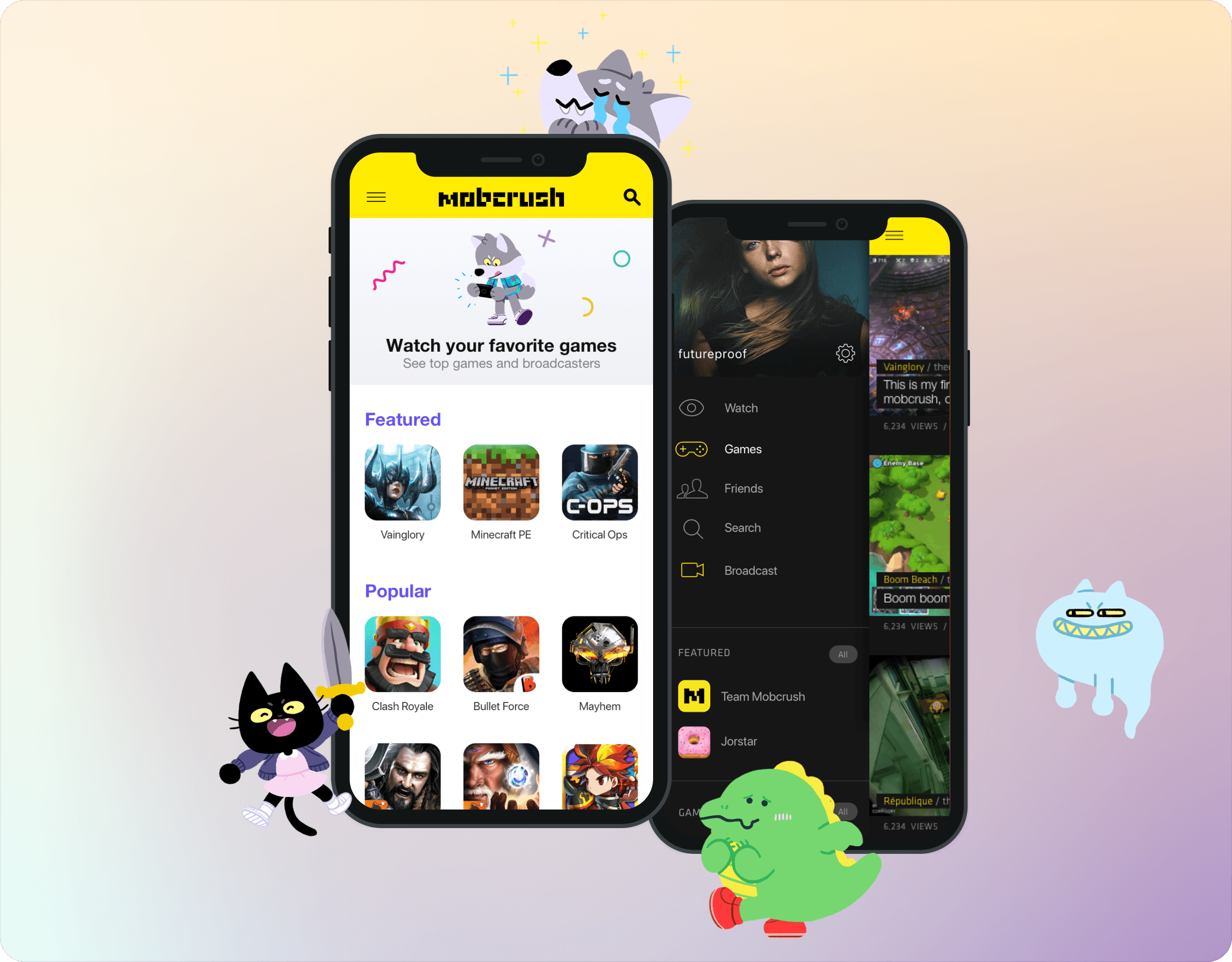 Mobcrush mobile app screens